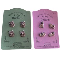 Danforth Pewter Buttons Cats Kitty 2 Cards Middlebury, Vermont  Vintage 1991 HTF