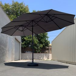 (Brand New) $130 Large 15FT Double Sided Outdoor Umbrella w/ 65 LBS Plastic Weight Base (Red/Gray)
