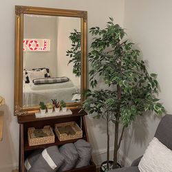 Gold-finished mirror, rectangle.  24x36”