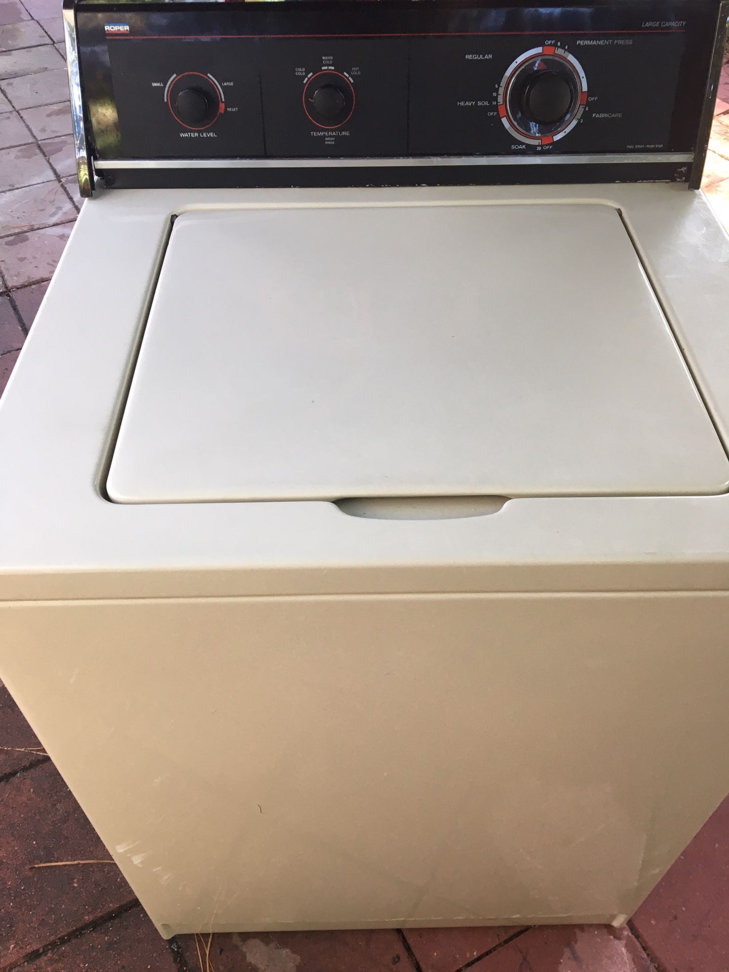 ROPER WASHER WASHING MACHINE WORKS PERFECT BUT ****LEAKS A LITTLE WATER DURING CYCLE PERFECT FOR OUTDOOR
