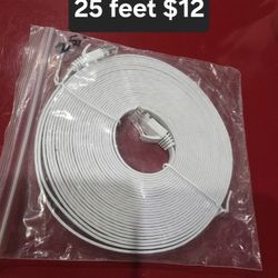 Cat6 Ethernet Patch Cable - 25 Feet - White | Snagless RJ45, Flat, 550MHz, UTP, Pure Bare Copper Wire, 30AWG, For Network Internet Modem