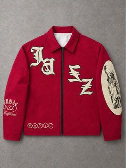Red Jazz Graphic Zip-Up Coach Jacket
