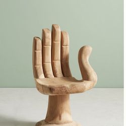 Anthropologie Palmistry Hand  Wooden Carved Natural Teakwood Chair