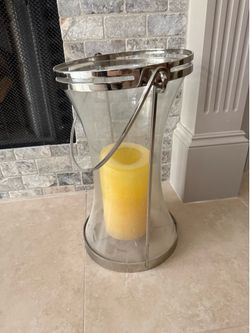 Pottery Barn glass hurricane with candle