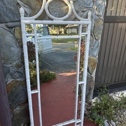 20th Century Faux Bamboo chinostorie chippendale Palm beach White Lacquer Pagoda Wall Mirror With Matching Table Available For Extra Price 