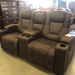 Dual Power Recliner Loveseat Sofa Couch W/Moveable Headrests 6’ Wide