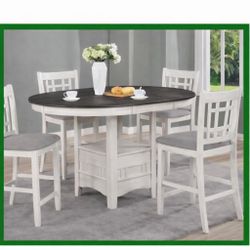 Counter Height Dining Set – 5 Piece Table & Chairs – Chalk Grey