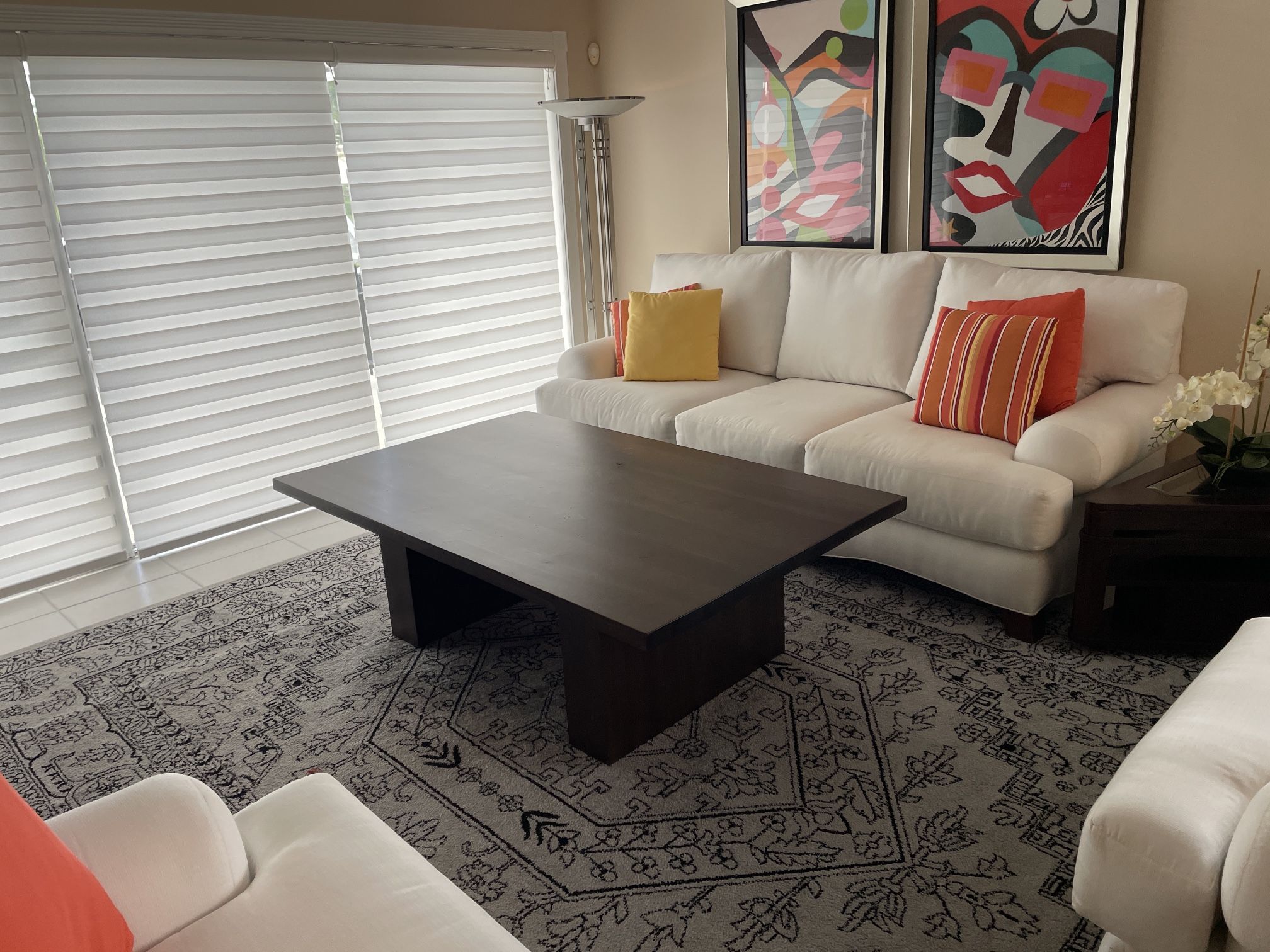 Large Dark Wood Modern Block Leg Coffee Table