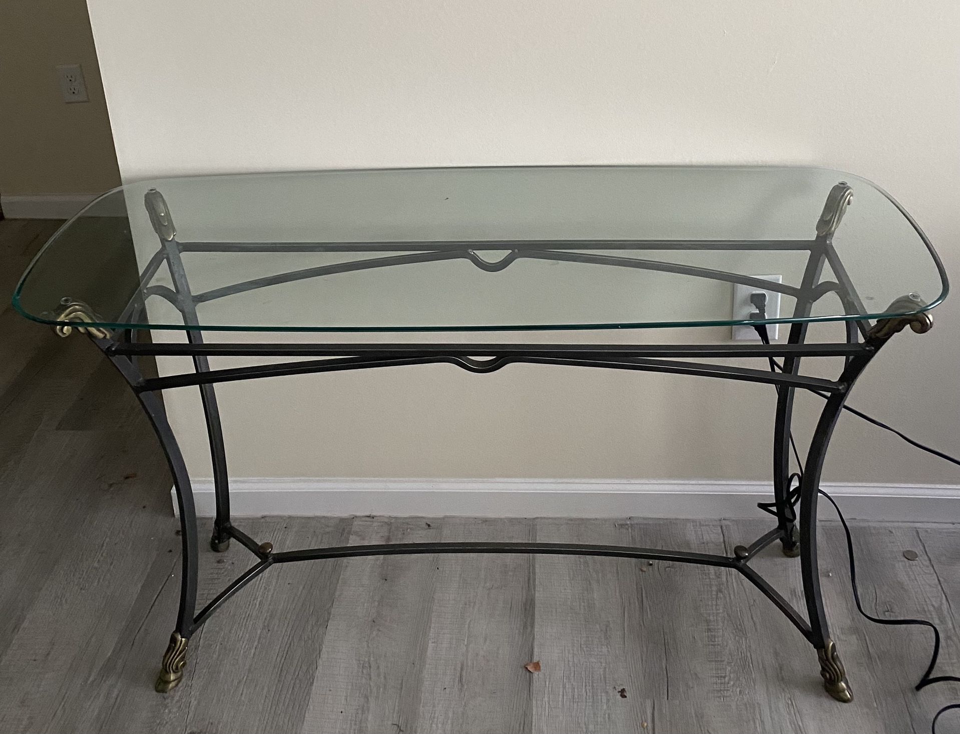 Wrought Iron console table with Glass Top