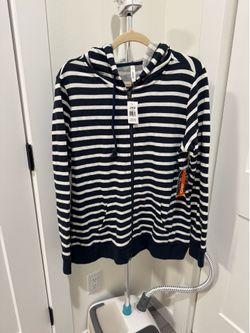 JAG Edie Zip-Up Hoodie Women’s Size L – Navy & White Striped – New With Tags