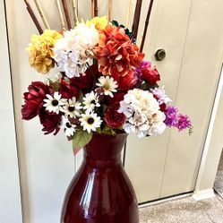Brand New Very Large Tall Bamboo Floor Vase Burgundy Color With Faux Flowers Arrangement And Bamboo Stick Size In Photo Pickup Gaithersburg Md20877