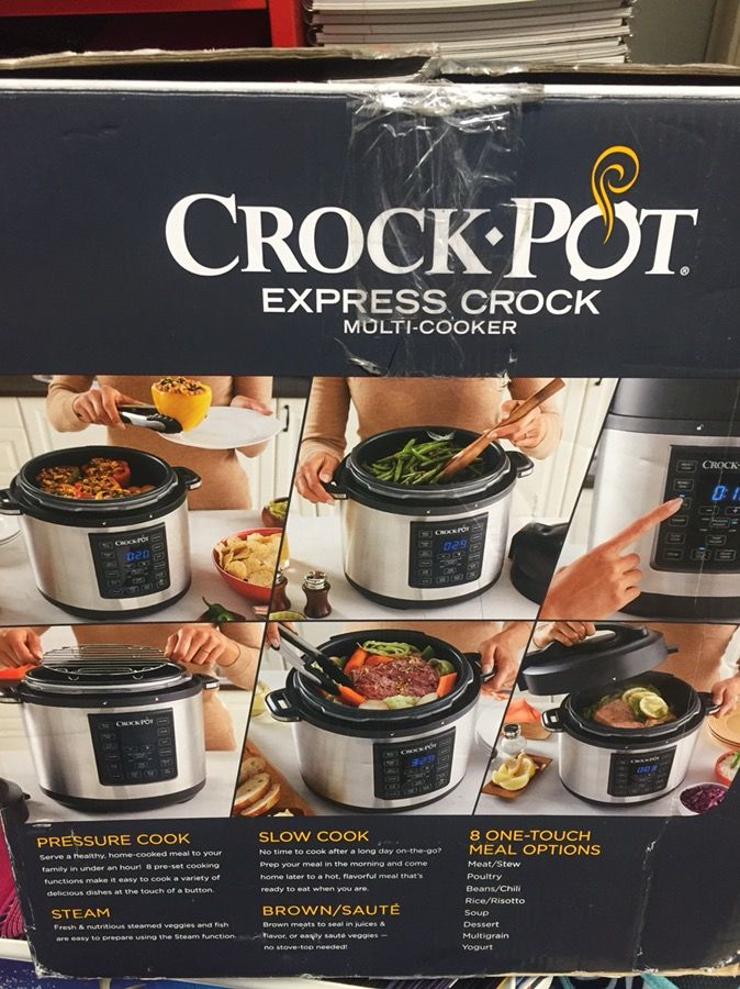 Crock-Pot 6 Qt 8-in-1 Multi-Use Express Crock Programmable Slow Cooker, Pressure Cooker, Sauté, and Steamer, Stainless Steel