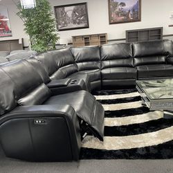 Black Leather Sofa Sectional w/ Power Recliners