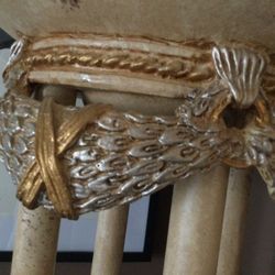 SET OF TWO ELEGANT HAND PAINT TALL FLOOR LAMPS ( GOLD, SILVER , BRONZE  EXCELLENT COND.72H 22 D RETAILED NEW FOR THE SET 1195 PLUS TAX.LAMPS ARE HEAVY