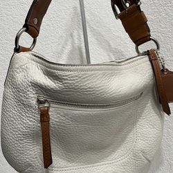 White Vintage Hobo Coach Purse With Brown Criss Cross Handle