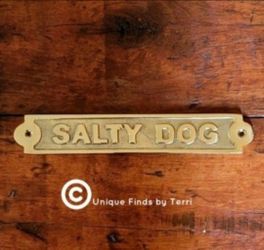 Brand New! 7.5" Salty Dog Brass Plaque Dog House Decor- Coastal Nautical