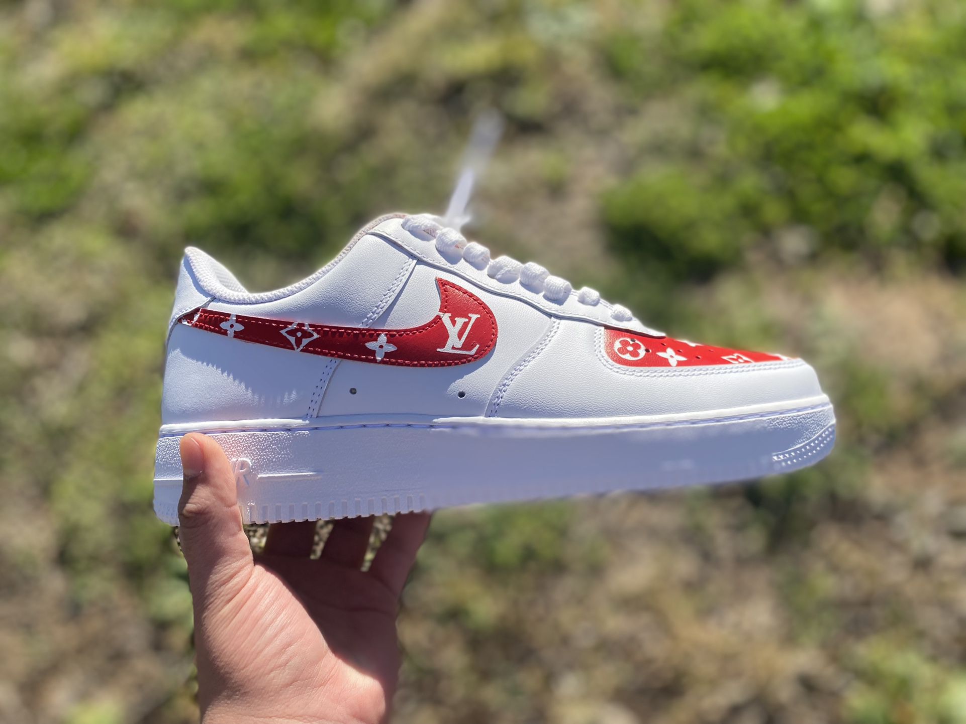 red and white louis vuitton air forces