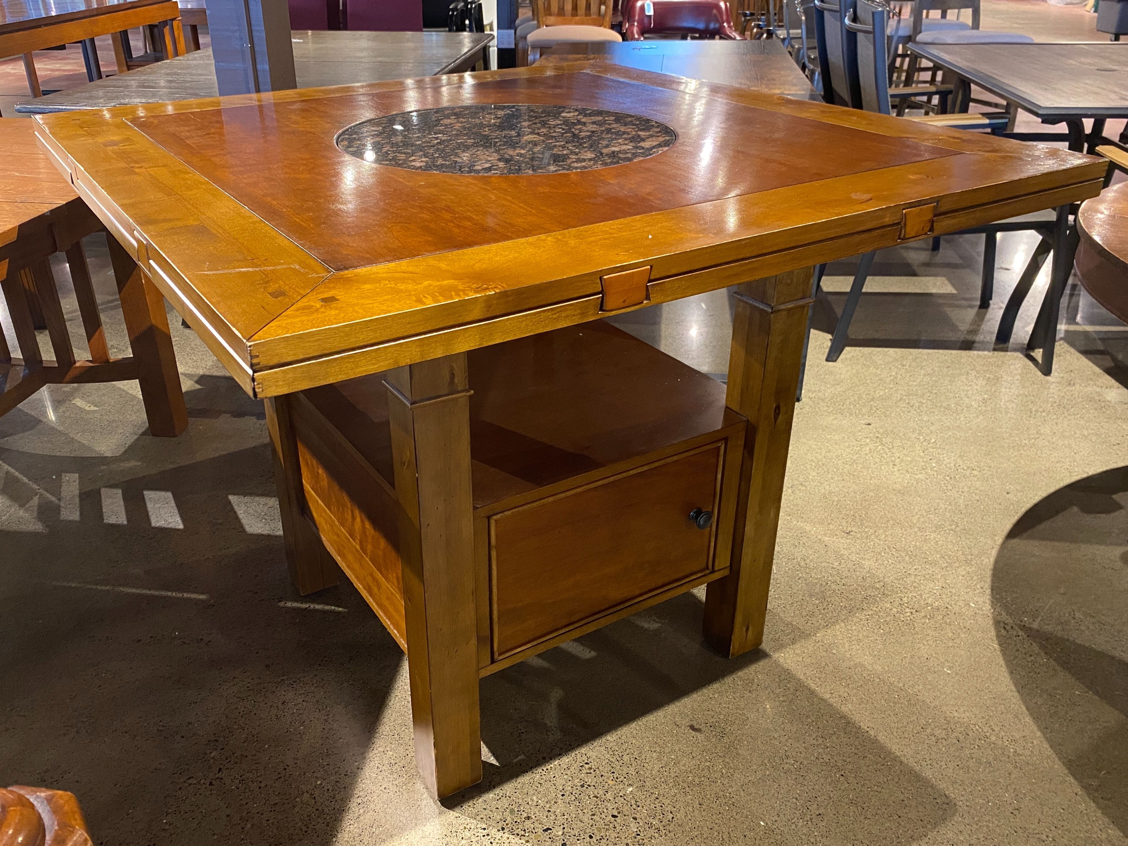 Expanding Square-to-Round Dining Table w/ Lazy Susan