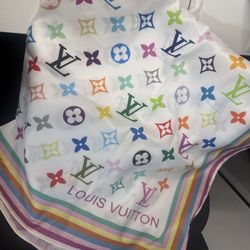 White Louis Vuitton x Takashi Murakami Square Scarf