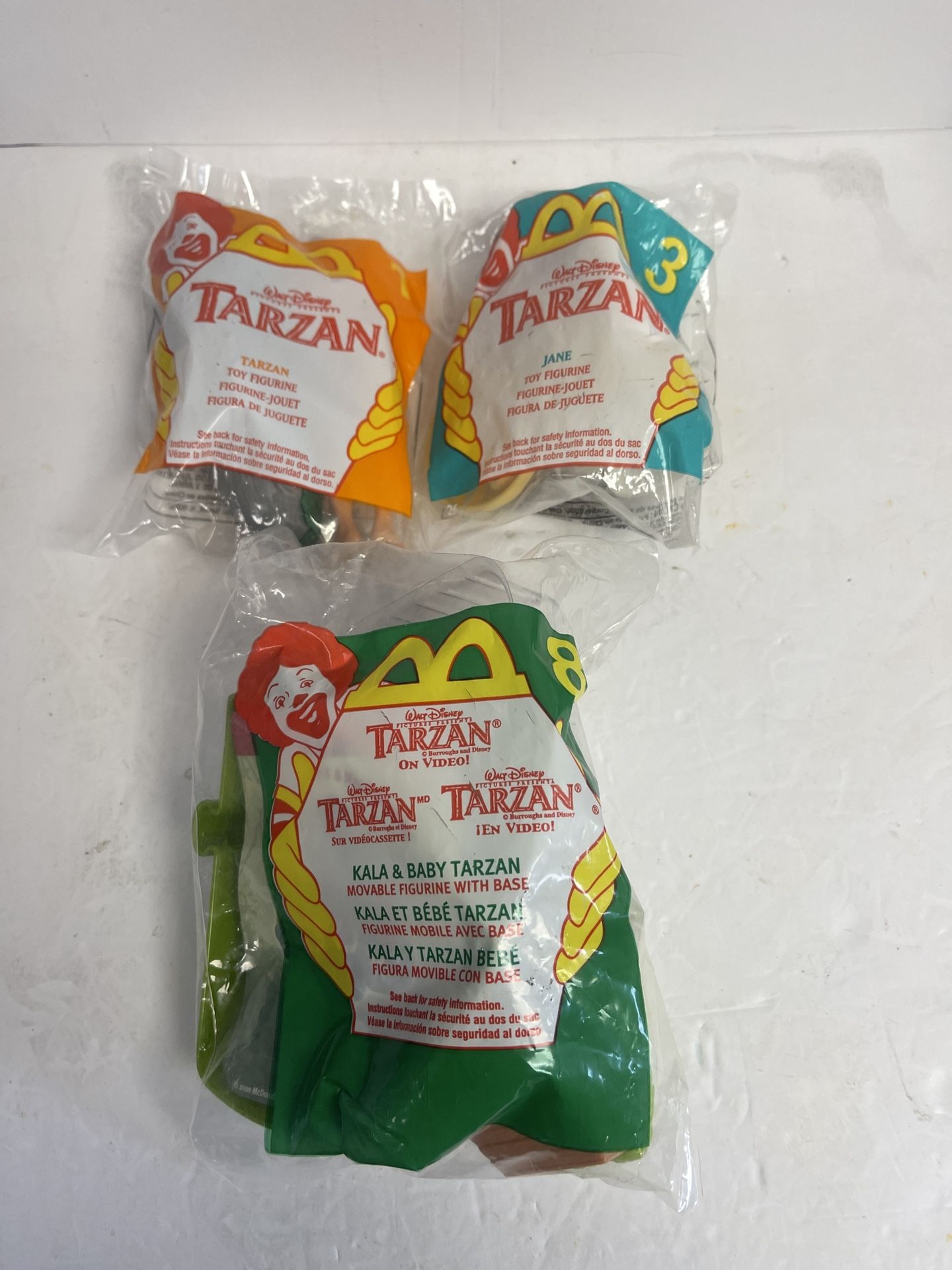  F208 - McDonalds Happy gMeal Toy 1999 Disney Tarzan #1 and Jane #3 & 2000 Tarzan.