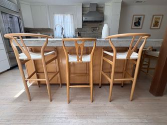 Set of 6 Wishbone Style Counter & Bar Stools – Natural Wood with Woven Seats – $225 OBO