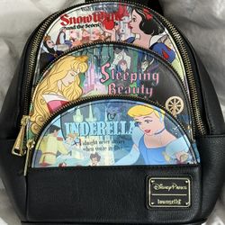 RARE Princess trio Panel Loungefly mini Backpack 