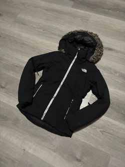 North Face Womens Black/Silver Logo Fur Hood Puffer Winter Zip Up Jacket