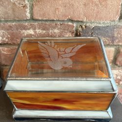 Vintage Stain Etched Glass Trinket Box