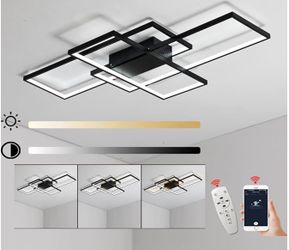 LED Dimmable Chandelier Light Brightness Adjusted with Remote Control for Living Room Dining Room Bedroom Black Finish 3000K-6000K (Black-DC025, L41 x