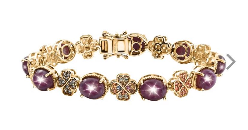 Indian Star Ruby & Multi Gemstone clover Bracelet -7.25” - new!