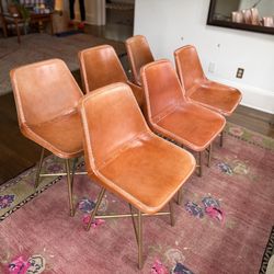 Vintage leather wrapped bucket chairs, set if 6.