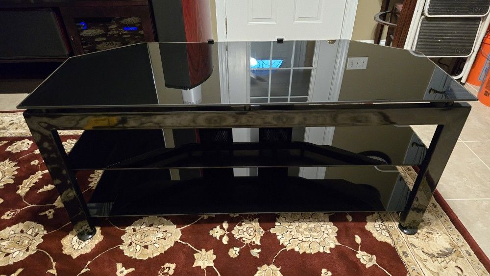 TV Stand, Black With 3 Glass Shelves