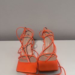Brand New Lace-Up High Heels - Size 8.5 - Bright Orange