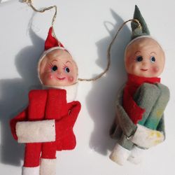 Vintage Christmas Elves Set Of 2  Retro MCM