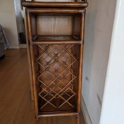 Mid Century Solid Bamboo Wine Rack With Detachable Serving Tray