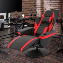 Ergonomic Gaming Chair Adjustable Recliner w/Footrest Cup Holder Lumbar Pillow Headrest, Swivel Office Chair PU Leather Computer Desk Chair Home Theat