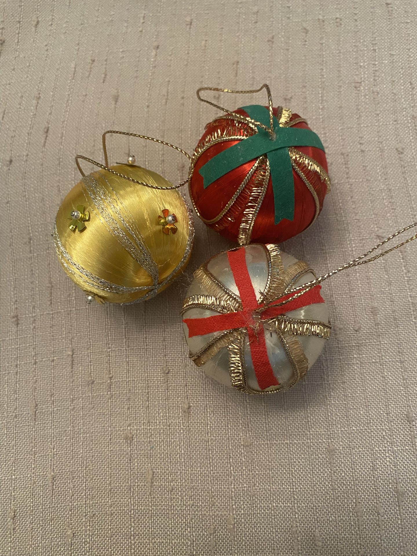 Vintage Satin Styrofoam Christmas Balls Ornaments Lot Of 3