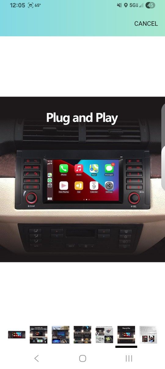 BMW E39 5 Series Car Stereo Wireless Apple Carplay/Android Auto with 7 inch IPS Touch Screen