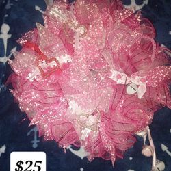 Custom Pink Wreath With Bells And Hearts