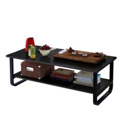 Table Coffee Table Desk - Multi Function Wood & Steel Living Room Desk - 2 Tier Polished Surface | Black