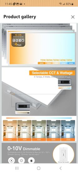 2x4 LED Flat Panel Light,Selectable 5CCT,0-10V Dimmable,9360LM,4Pack
3000K/3500K/4000K/5000K/6500K, 30W/40W/50W/60W/72W, 2x4FT LED Drop Ceiling Fixtur