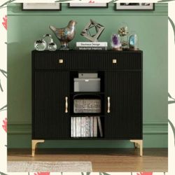 Black 39" Cabinet with Drawers and Adjustable Shelving. New, in box, unassembled.