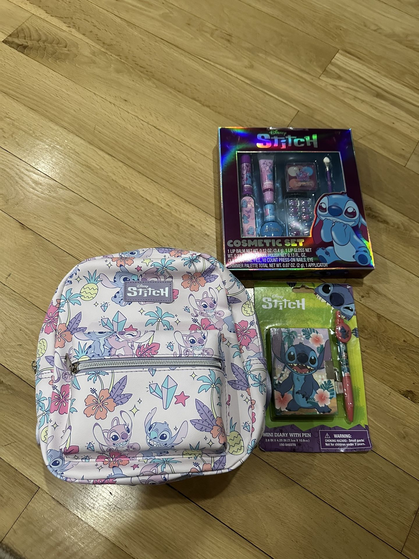 Disney Stitch Set: Mini Backpack, Kids Play Makeup Set, And Mini Diary With Pen