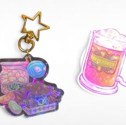 Honeydukes Holographic Acrylic Keychain and Butterbeer Sticker