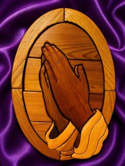 Praying Hands JESUS CHRIST Original Vintage Fine Art SOLID WOOD SCULPTURE Plaque Antique Oak Wooden Prayer Collectible Religion Christianity HILLCREST