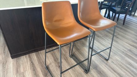 Whiskey Brown Faux Leather Bar Stools (Set of 2)