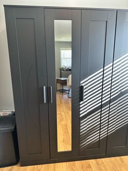 Black Wardrobe with Mirror Door