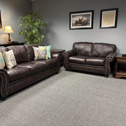 Family Room Leather Sofa Loveseat Set Coffee Table And End table 