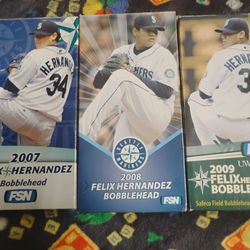 Three 07 08 09 Seattle Mariners Felix Hernandez Officially Licensed Bobbleheads 