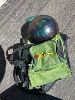 Bowling ball with bag.